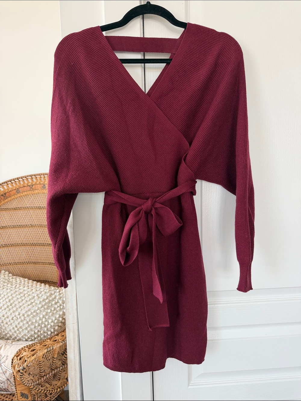 Never worn Women's Wrap Knit miniDress in Deep Burgundy